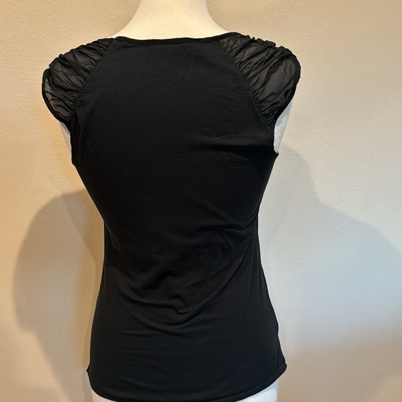 Betsey Johnson Intimates Black Top with Pink Bow, Mesh Sleeves, Size Medium, EUC - Picture 4 of 7